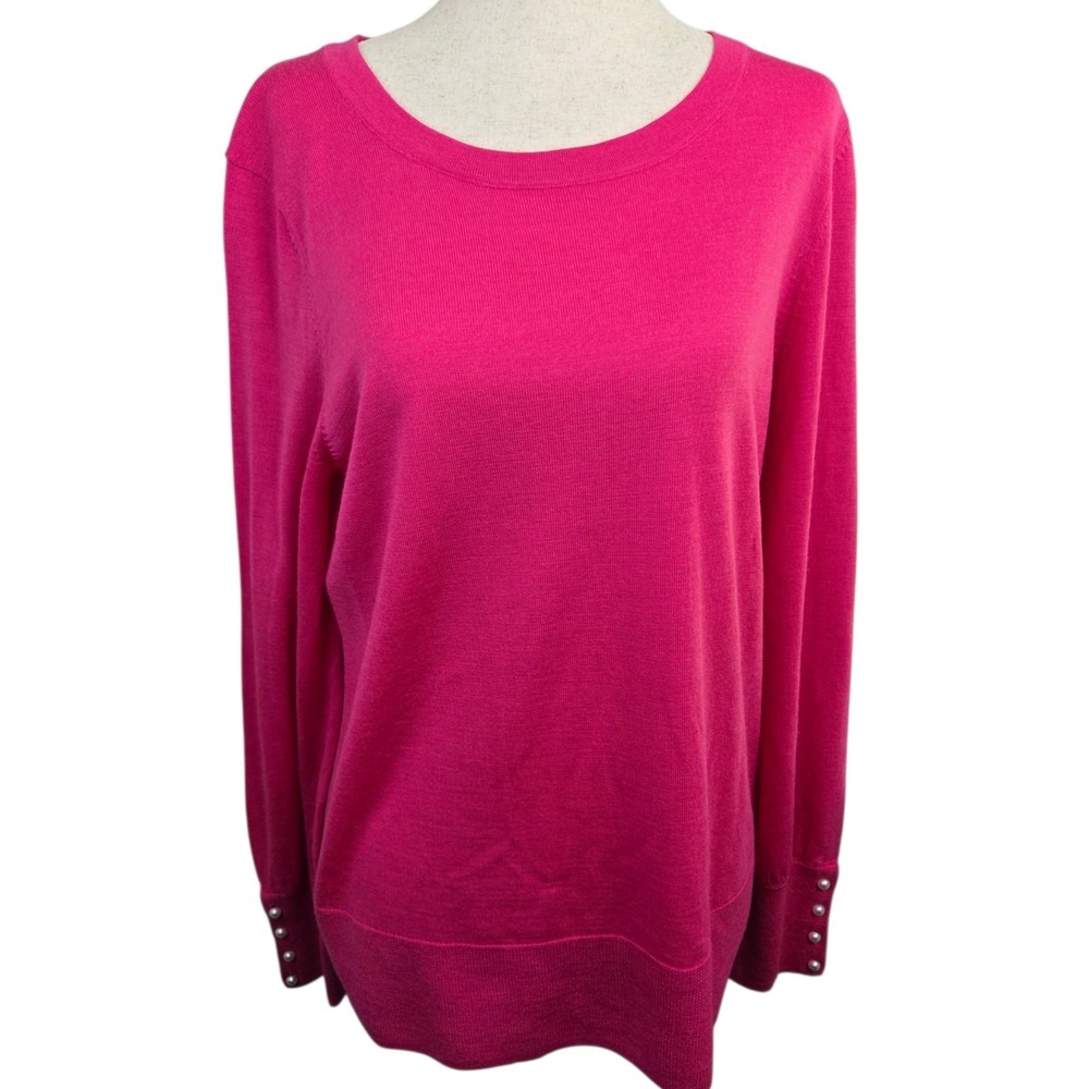 Talbots 100% Merino Wool Pink Sweater Pearl Cuff Pullover SZ‎ M Timeless NWOT